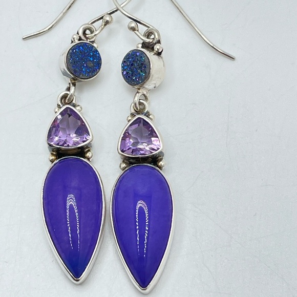 Sajen- Sterling Amethyst, Lavender Jade & Titanium Druzy Earrings! - Picture 1 of 7